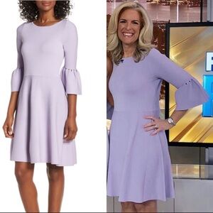 ELIZA J Lilac Pastel Cutout Flare Bell Sleeve Sweater Stretch Knit Dress Small